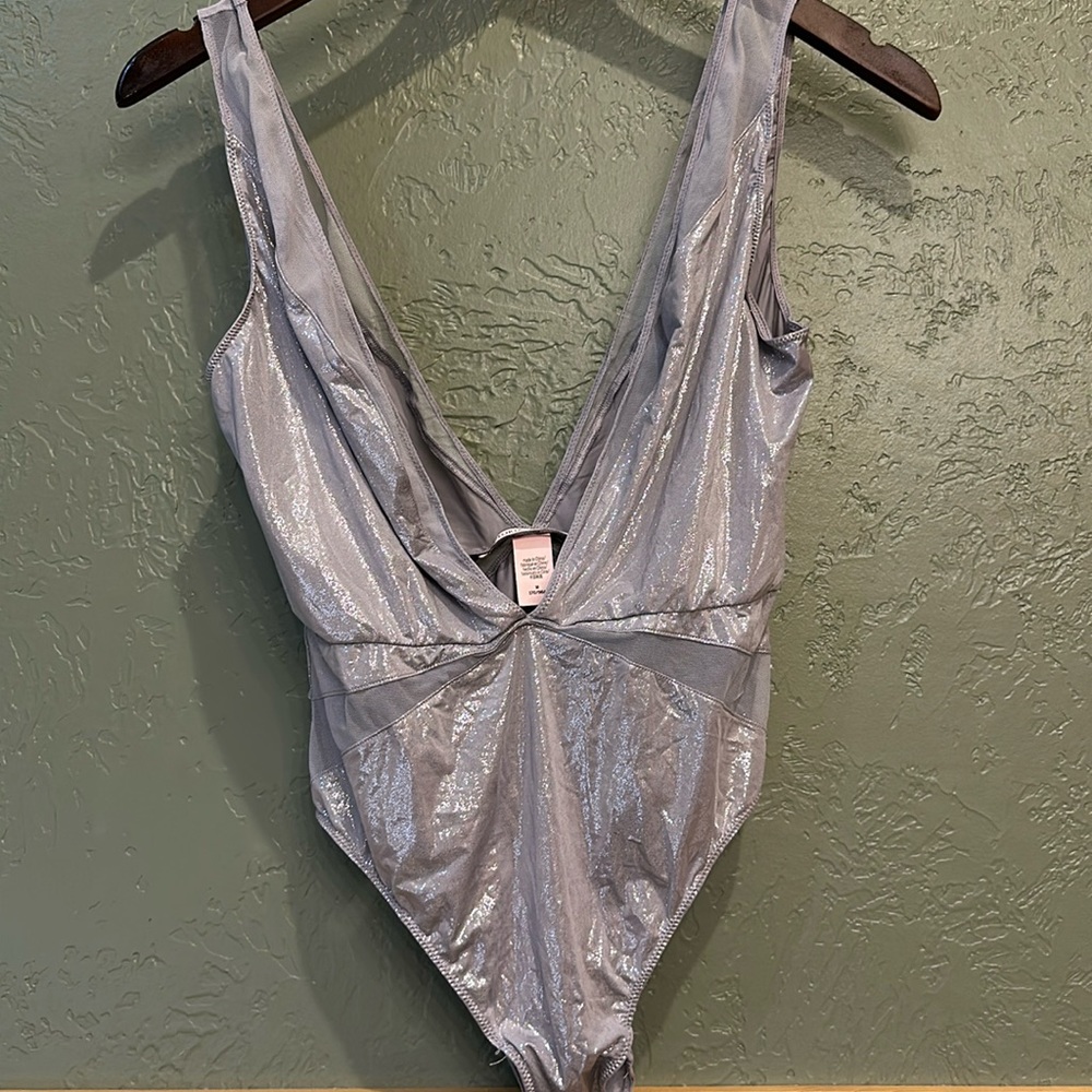 Victoria secret lingerie silver, body suit, plunge vneck. Women’s medium
